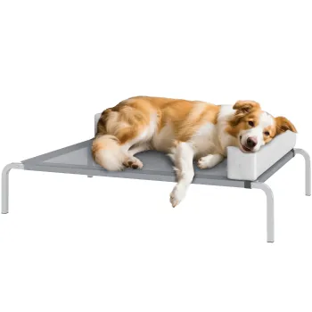 PawHut Pat Ridicat cu Perna Detasabila, Plasa Ventilata, Talie Medie, Gri Deschis | Aosom Romania imagine