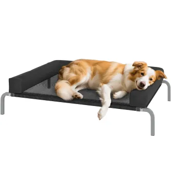 PawHut Pat Ridicat pentru Caini cu Perna in Forma de U, Negru si Argintiu | Aosom Romania imagine