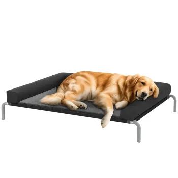 PawHut Pat ridicat pentru caini racoritor, pat de tabara pentru caini interior exterior portabil, 130 x 90 x 30 cm, negru | Aosom Romania imagine