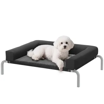 PawHut Pat ridicat pentru caini racoritor, pat de tabara pentru caini interior exterior portabil, 90 x 65 x 30 cm, negru | Aosom Romania imagine