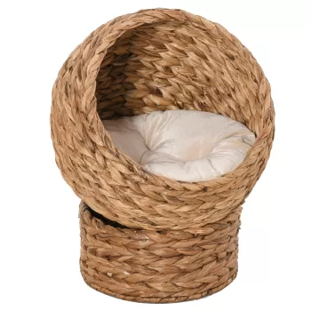 PawHut Patut pentru pisici cu inaltime din zambila de apa si fier cu perna detasabila si lavabila, 50x42x60 cm, maro | AOSOM RO imagine