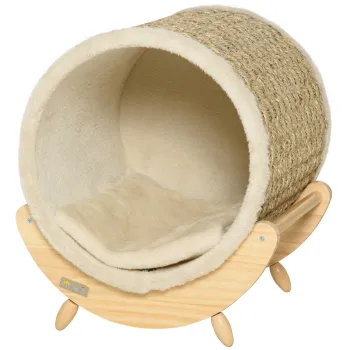 PawHut Pestera pentru pisici cu suprafata de zgariat inclusa pernuta, pestera zgariate, 41 cm x 38 cm x 43 cm, Natur + Beige | Aosom Romania imagine