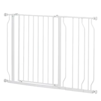 PawHut Poarta de Siguranta pentru Caini din Otel si ABS, Poarta Extensibila pentru Caini pentru Scari si Usi, 75-115 cm, Alb imagine