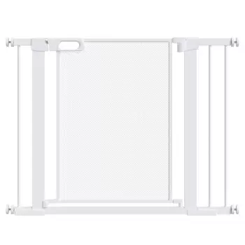 PawHut Poarta de siguranta pentru usi si scari, poarta pentru animale cu inchidere automata, 75-103 cm, alb | AOSOM RO imagine