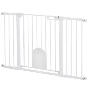 PawHut Poarta extensibila pentru caini cu usa cu inchidere automata, metal si ABS, 75-131x76 cm | AOSOM RO imagine