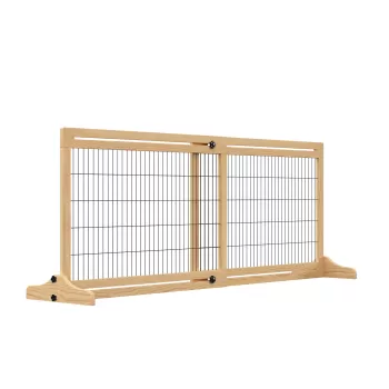 PawHut Poarta Extra Lata Independenta de 183x36x70cm pentru Animale de Companie, cu Lungime Reglabila, Bariere pentru Casa, Usa, Hol, Natur imagine