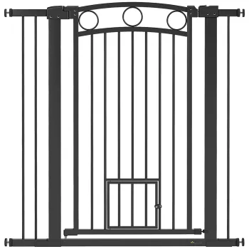 PawHut Poarta pentru animale de companie inalta de 106 cm cu latime reglabila, usa integrata pentru pisici, pentru scari si tocuri de usa, Negru | Aosom Romania imagine