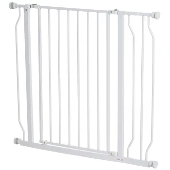 PawHut Poarta pentru Caini, Bariera Larga pentru Scari cu Usa, 76x75-95 cm, Alb | Aosom Romania imagine