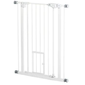 PawHut Poarta Reglabila pentru Caini cu Usa Mica si Montaj prin Presiune, 74-80x91.4 cm, Alb | Aosom Romania imagine