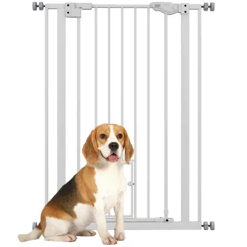 PawHut Poarta Reglabila pentru Caini cu Usa Mica si Montare prin Presiune, 74-80x104.1 cm, Alb | Aosom Romania imagine