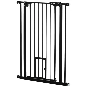 PawHut Poarta Reglabila pentru Caini cu Usa Mica si Montare prin Presiune, 74-80x104.1 cm, Negru | Aosom Romania imagine