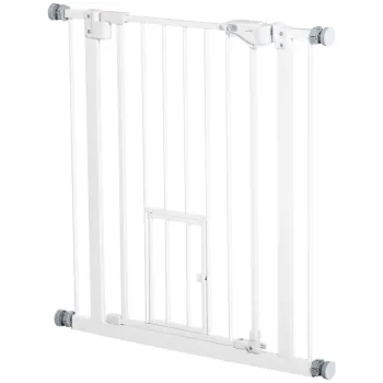 PawHut Poarta Reglabila pentru Caini cu Usa si Montare prin Presiune, Bariera cu Inchidere Automata, 74-80x76.2 cm, Alb | Aosom Romania imagine