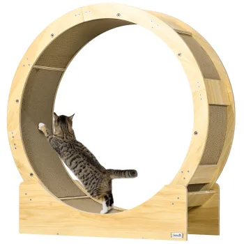 PawHut Roata de Alergare pentru Pisici de Interior Banda de alergare cu frana perne de zgariere diametru 91 cm natural | Aosom Romania imagine