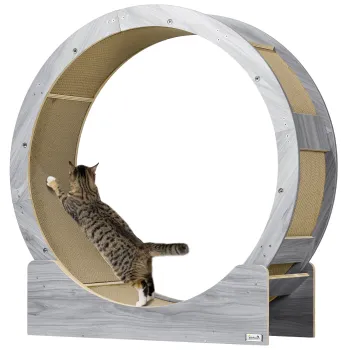 PawHut Roata de alergat pentru pisici, 91 cm, cu frana, covoras, Roata pentru pisici pentru exercitii sanatoase, Gri | Aosom Romania imagine