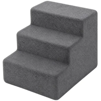 PawHut Scara pentru caini 3 trepte Husa detasabila pentru caini mici 35 cm Gri inchis | Aosom Romania imagine