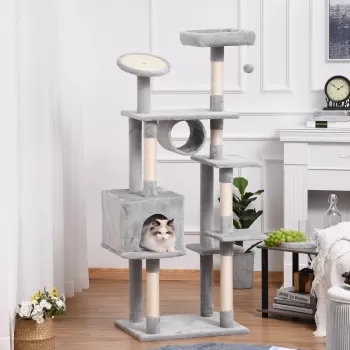 PawHut Suport Ascutit Gheare sub forma de Coloana de 165cm pentru Pisici de pana la maxim 4,5 kg 60x60x165cm 4,5 kg Gri  imagine