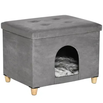 PawHut Taburet pentru Pisici cu Perna Detasabila si Lavabila, Taburet cu Pat si Picioare, 60x45x44.5 cm, Gri imagine