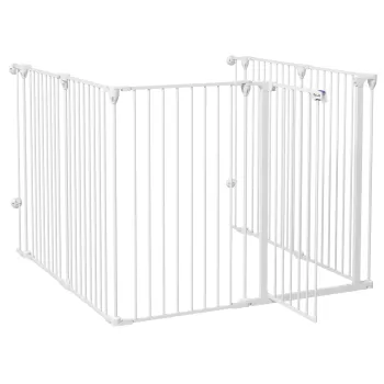 PawHut Tarc de Joaca 2-in-1 Multifunctional, Poarta Siguranta pentru Animale de Companie, 6 Panouri, Tarc cu Usa, 100cm Inaltime, Alb | Aosom RO imagine