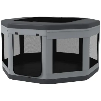 PawHut Tarc de Joaca pentru Caini si Pisici cu 7 Ferestre si 2 Usi din Plasa, Incinta pentru Animale, 124x124x62 cm, Gri si Negru imagine