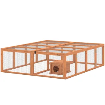 PawHut Tarc liber pentru iepuri din lemn cu 2 usi adapost pentru 2-4 iepuri pitici 180,4 x 150 x 48 cm Portocaliu | Aosom Romania imagine