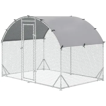 PawHut Tarc mare pentru gaini 5,32 m2 -- acoperis anti-UV, usa incuiabila, 2,8x1,9x1,97 m, argintiu | Aosom Romania imagine