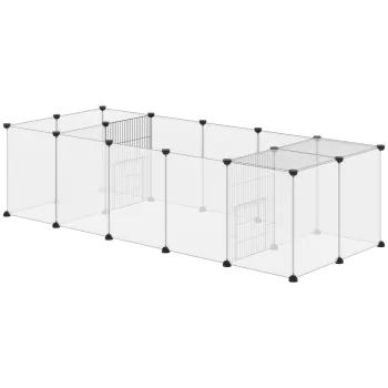 PawHut Tarc Modular pentru Animale de Talie Mica cu 20 de Panouri, 2 Usi si Accesorii, 175x70x45 cm, Negru | Aosom Romania imagine
