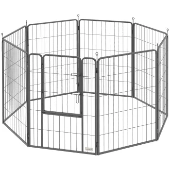 PawHut Tarc octogonal pentru pui cu 8 panouri tarc pentru pui cu 8 placi de grilaj usa tarusi pentru sol flexibil pliabil 100 cm inaltime | Aosom Romania imagine