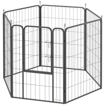 PawHut Tarc pentru caini cu 6 panouri, robust, cu usa sigura, pentru interior si exterior, pentru gradina, camping, 100 cm inaltime | Aosom Romania imagine