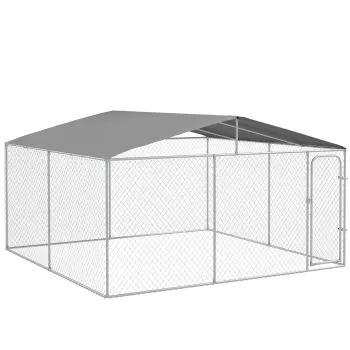 PawHut Tarc pentru Caini Talie Medie din Metal Galvanizat cu Acoperis din Tesatura Oxford si Usa cu Zavor, 400x230x232 cm, Argintiu | Aosom RO imagine