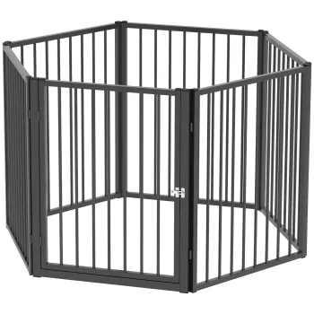 PawHut Tarc pentru catei, tarc pentru caini, cusca pentru pui, 6 panouri cu usa, gard pliabil si portabil pentru caini, otel, negru | Aosom Romania imagine