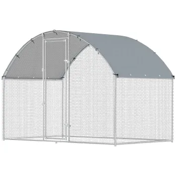 PawHut Tarc pentru Gaini din Metal, Mare, cu Acoperire Impermeabila si Anti-UV, Tarc Exterior cu Usa Blocabila, pentru 5-8 Gaini, Argintiu | Aosom Romania imagine