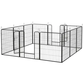 PawHut Tarc pentru pui 12 piese tarc pliabil cu 2 usi 12 panouri din otel fiecare 80x100 cm Gri | Aosom Romania imagine