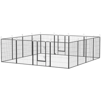 PawHut Tarc pentru pui, design modular, 16 elemente, 2 usi, rezistent la intemperii, otel, 320 x 320 x 100 cm, gri | Aosom Romania imagine