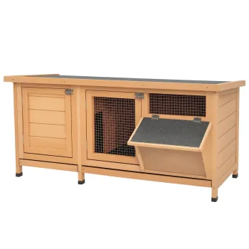 PawHut Tavanita pe picioare cu acoperis bitumat deschis cu 2 usi cu zavor, 2 sertare pentru dejectii glisante, furajera lemn de brad tratat dim. 112L x 50l x 54H cm lemn natural si negru | Aosom Romania imagine