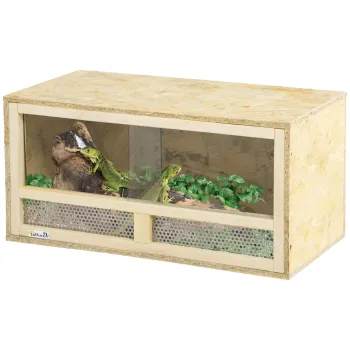 PawHut Terariu din Lemn pentru Reptile cu Usi Glisante din Sticla si Panouri din Plasa, 60x29.5x29.5 cm, Lemn Natural | Aosom Romania imagine