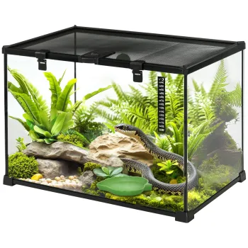 PawHut Terariu Inaltat pentru Reptile cu Incuietoare si Usa pentru Hranire, 50x30x35 cm, Negru | Aosom Romania imagine