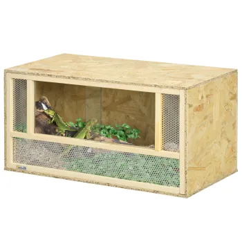 PawHut Terariu pentru Reptile cu Usi din Sticla Glisante si Panouri din Plasa, 40x80x40 cm, Lemn Natural | Aosom Romania imagine