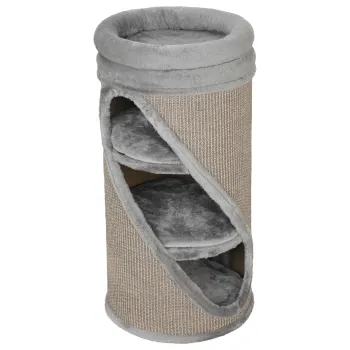 PawHut Tona de zgariat 75 cm inaltime O 35 cm 4 nivele cu 3 pesteri, pat de plus detasabil si lavabil, suprafata sisal | Aosom Romania imagine