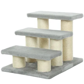 PawHut Treapta pentru animale, 3 trepte, 34 cm inaltime, rampa pentru pisici si caini, ajutor pentru urcat pe pat si canapea, gri | Aosom Romania imagine