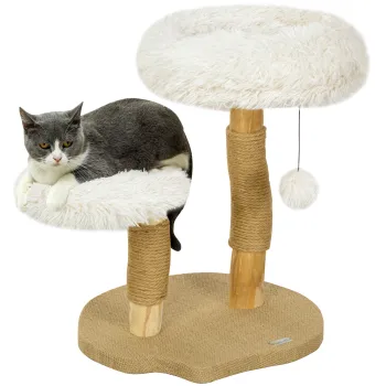 PawHut Turn pentru pisici, 61,5 cm, cu pat pentru pisici, turn pentru zgariat, platforma de sarituri, minge de jucarie, pentru pisici de pana la 5 kg, Alb | Aosom Romania imagine
