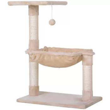 PawHut Turn pentru Pisici max 3.6kg, Copac pentru Zgariat pentru Pisici ca hamac si Minge Agatata din Lemn si Plus, 50x36x70cm, Bej | Aosom RO imagine