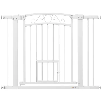 PawHut Usa de Siguranta pentru Caini de Interior cu 2 Extensii si Usita pentru Pisici, 76-104x77 cm, Alb | Aosom Romania imagine