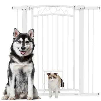 PawHut Usa de Siguranta pentru Caini de Interior cu 2 Extensii si Usita pentru Pisici, 76-104x77 cm, Alb | Aosom Romania imagine