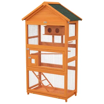 PawHut Voliera pentru Pasari cu 3 Usi, Cusca, Scara si Tava, din Lemn si Metal, 92x52x171 cm, Portocaliu si Negru | Aosom Romania imagine