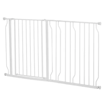 Poarta de Siguranta PawHut pentru Caini din Otel si ABS, Portita pentru Caini Extensibila 75-145cm pentru Scari si Usi, Alb imagine