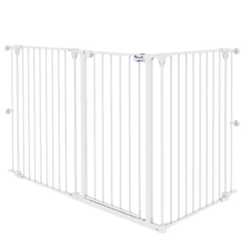 Poarta pentru caini cu 3 panouri PawHut cu sistem dublu de inchidere, bariera medie pentru caini pentru scari, usi, holuri, 206x90cm, de culoare alb imagine