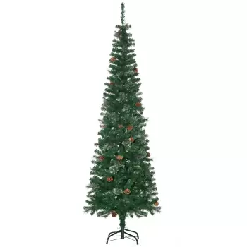 Pom de Craciun artificial subtire cu creion inalt de 165cm HOMCOM cu ramuri realiste, 556 de varfuri si 27 de conuri de pin, brad cu ace de pin, decor de Craciun, verde imagine