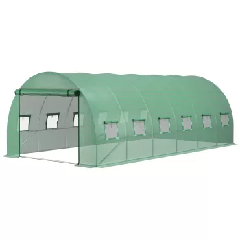 Prelata de sera Outsunny din PE cu 12 ferestre, usa rulanta si margini ingropate, 6x3x2 m, de culoare verde imagine
