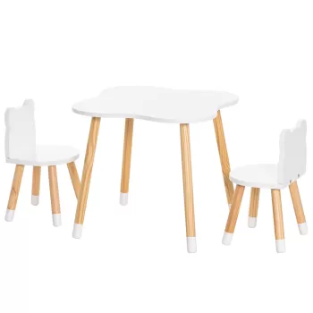 Qaba Set de Masa si Scaun din Lemn pentru Copii, Ideal pentru Arte, Mese, Teme, Masa de Activitati pentru Copii Draguta pentru Varsta de 3 ani +, Gri imagine