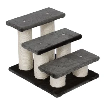 Scara pentru animale PawHut cu 3 trepte - 34 cm, rampa de acces pentru caini si pisici, suport de urcare pentru canapea, pat, gri inchis | Aosom Romania imagine